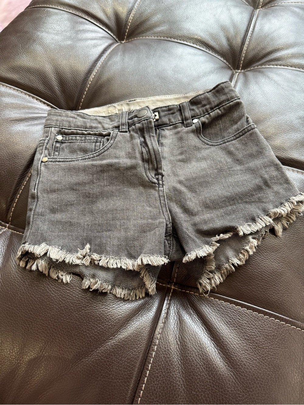 Stella McCartney Distressed Charcoal Black Denim Shorts
